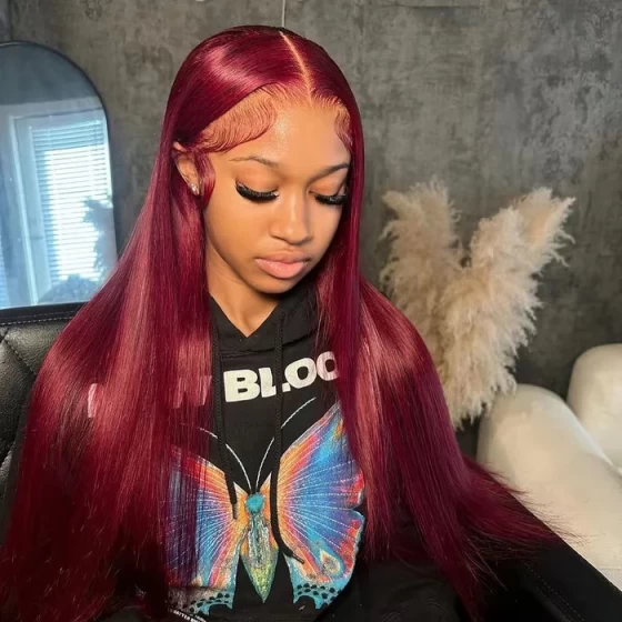 99J Burgundy 13x4 Lace Straight Front Wigs Human Hair